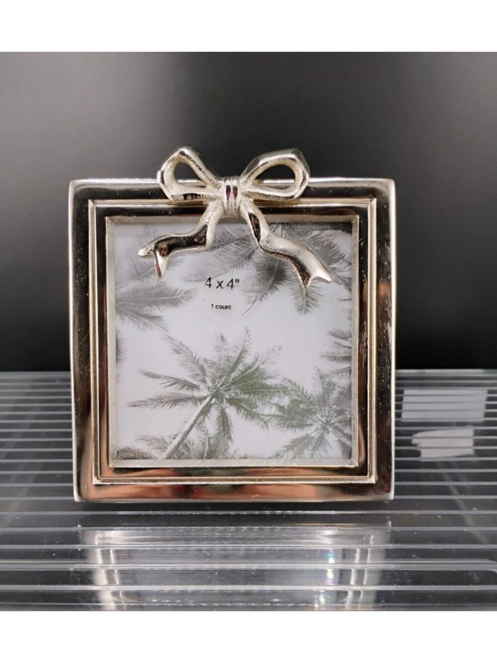 Threshold Silver Metal Bow Accent Photo Frame 4x4 With Stand